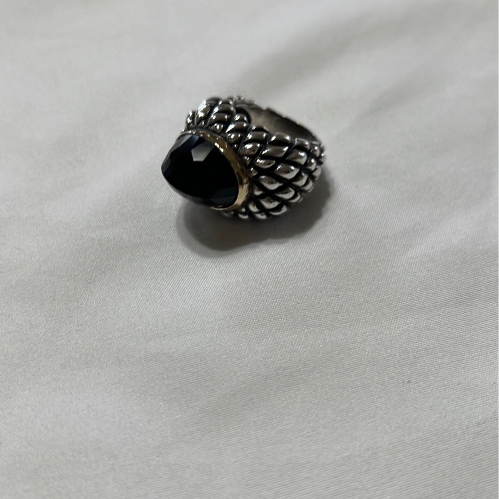 Dian Malouf 925 Sterling Silver, 14k and black onyx ring